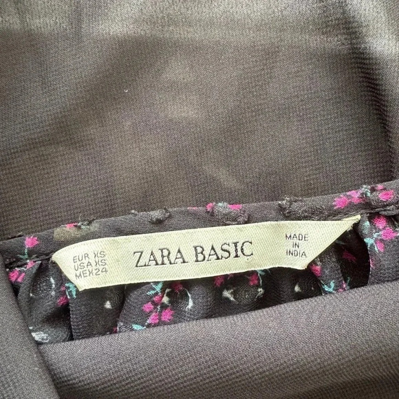 Zara Long Sleeve Black Pink Floral Swiss Dot All Ruffles Babydoll Dress size XS - Picture 10 of 16